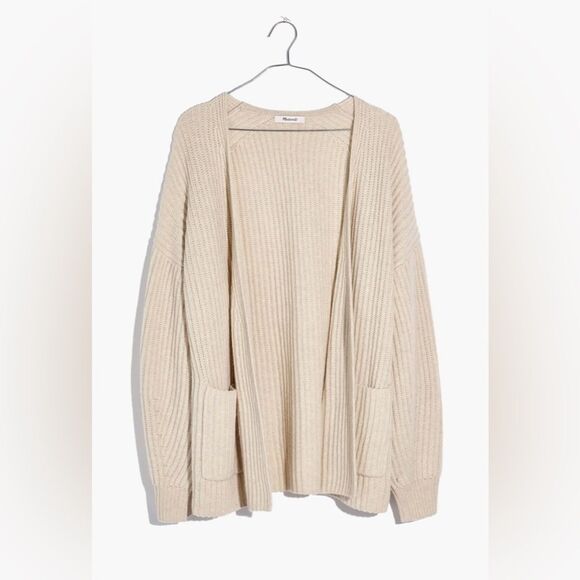 Madewell Cream Wool Blend Open Front Ribbed Redford Cardigan Sweater - Picture 4 of 12